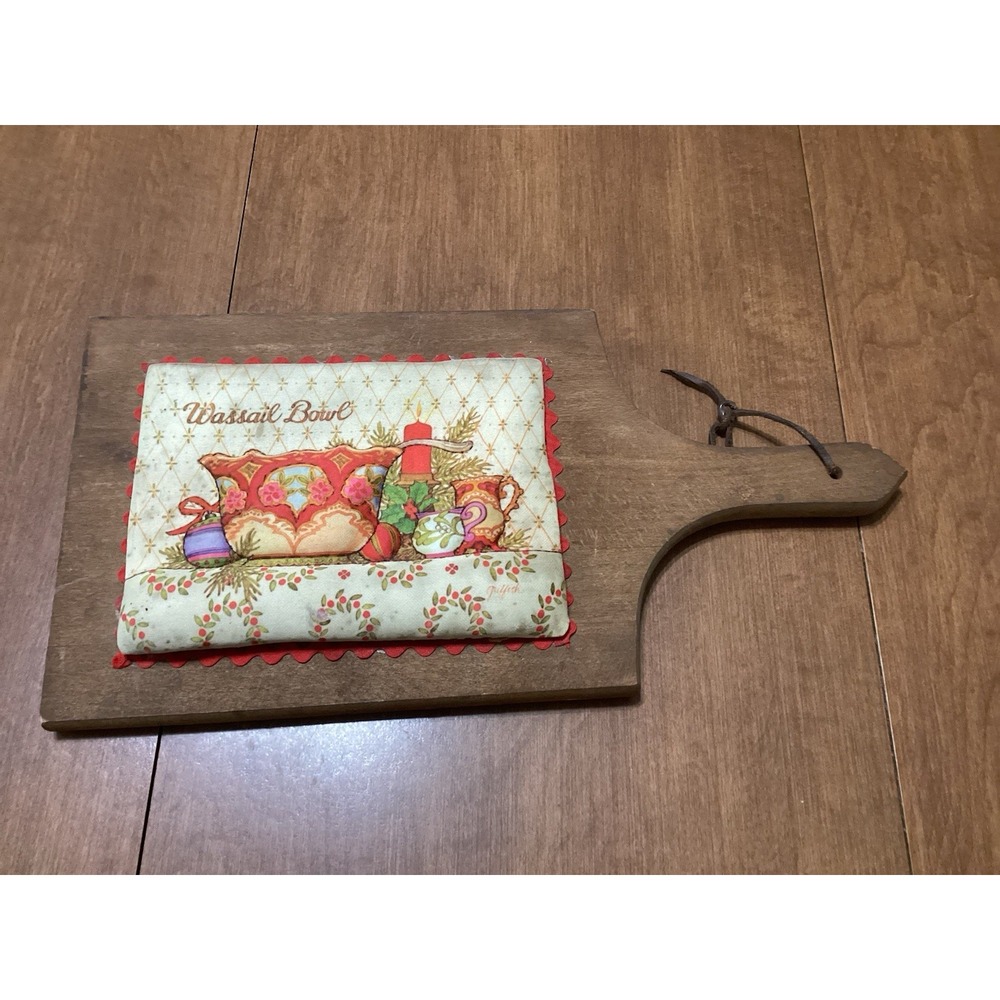 Vintage Cutting Board Decor Wassail Bowl 13" x 7" Christmas Holiday Decor As Is